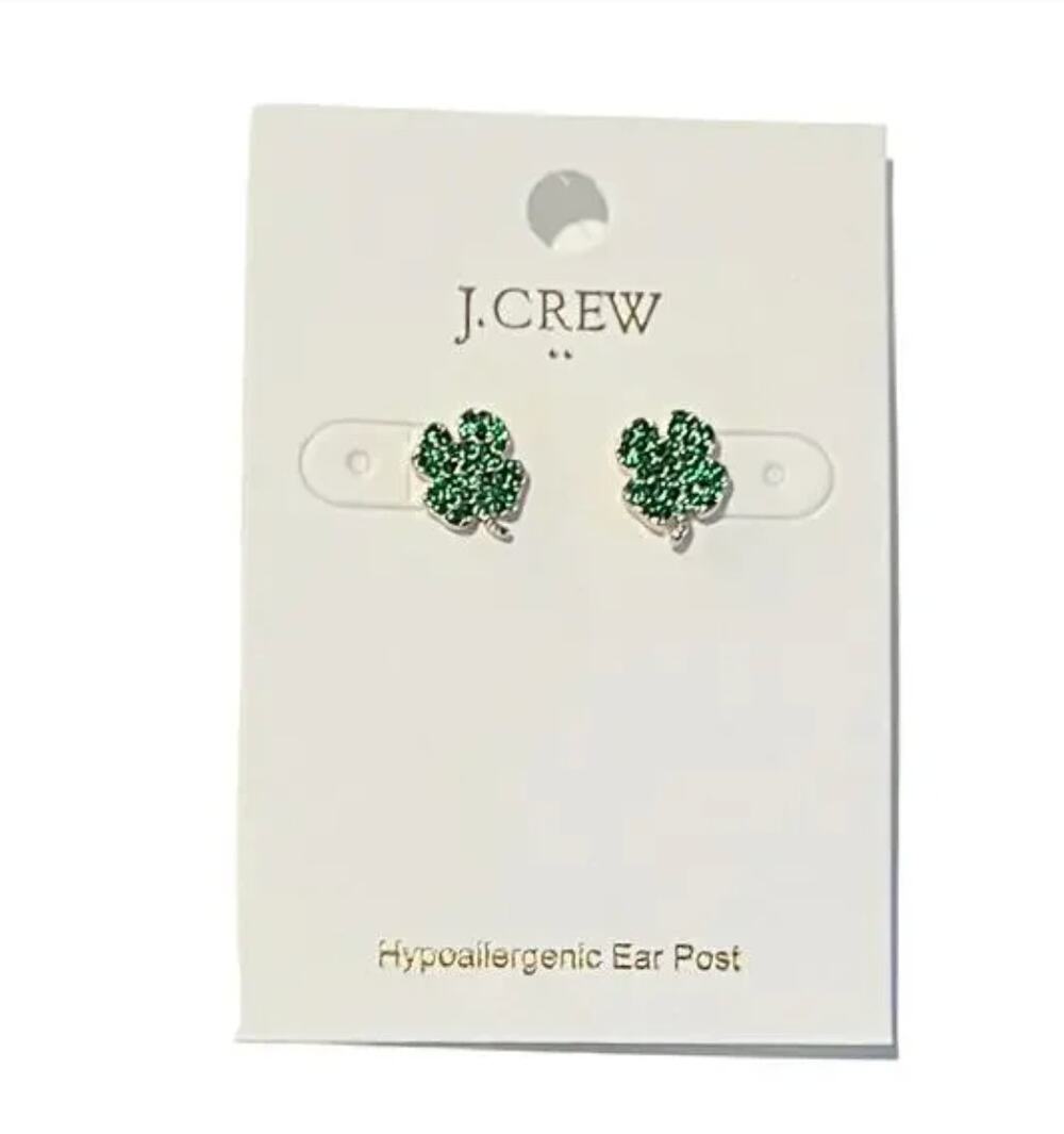 NWT J. Crew St. Patrick's Day Irish Clover Shamrock Stud Earrings